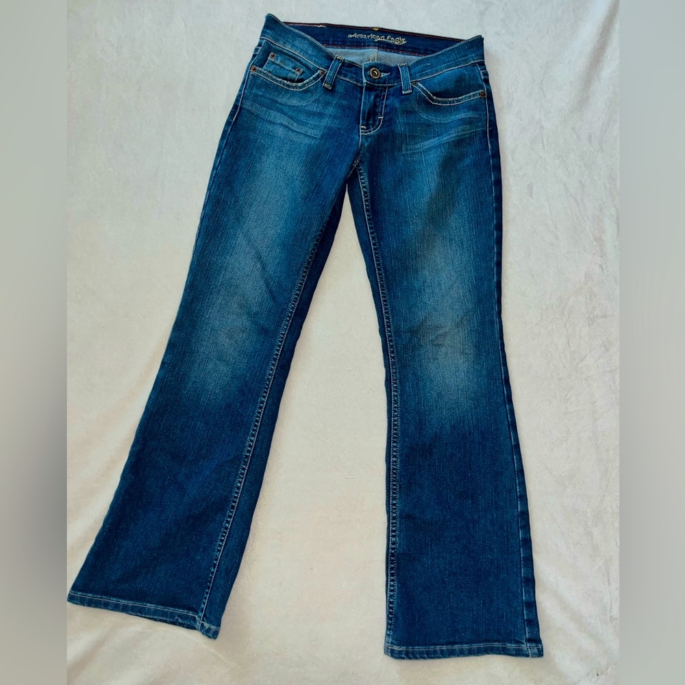 Vintage American Eagle Hipster Flare Jeans Low Rise Size 2 90s Y2K